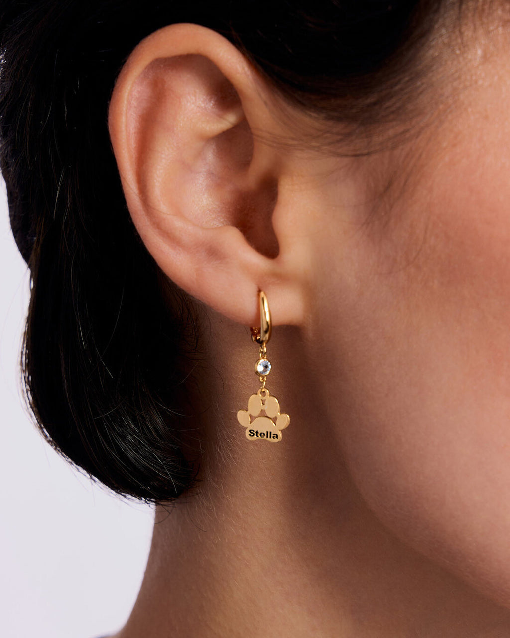 Personalized Paw Print Birthstone Hoop Earrings - 18k Gold Vermeil