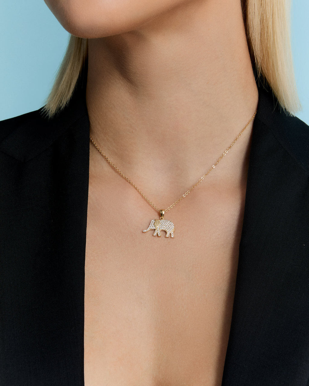 Gold Elephant Necklace with Cubic Zirconia – Lucky Animal Pendant Jewelry - 18k Gold Vermeil