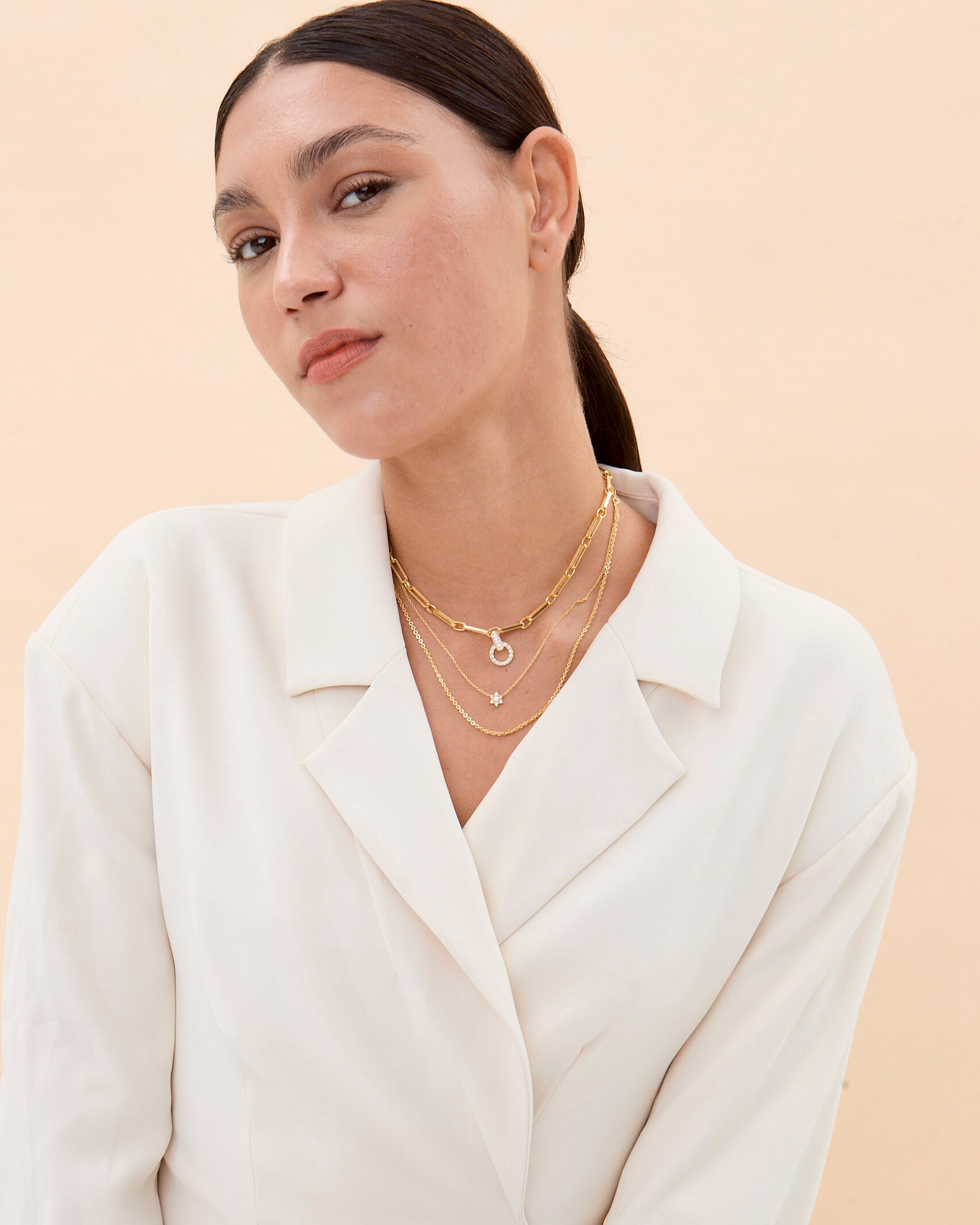 Layered Rectangle Pave Link & Toggle Necklace Set - 18k Gold Vermeil