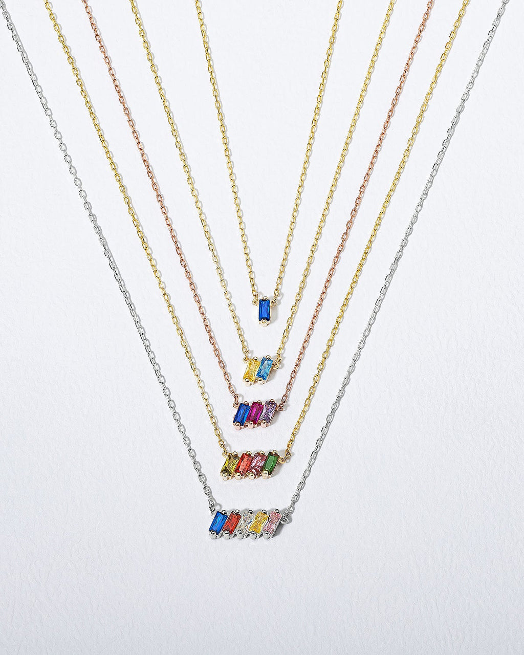 Family Birthstone Necklace, Multi Stone Bar Necklace - 925k Sterling Silver