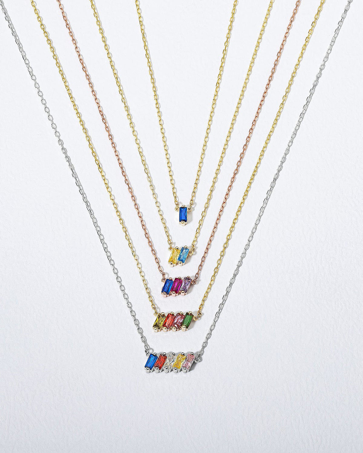 Family Birthstone Necklace, Multi Stone Bar Necklace - 925k Sterling Silver