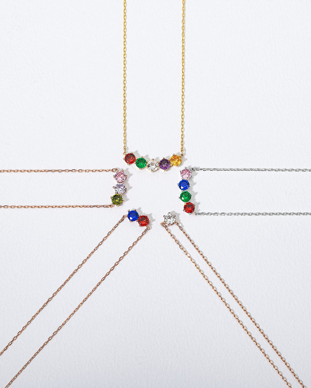 Minimalist Birthstone Necklace - Dainty Gold Chain with Colorful Gems - 925k Sterling Silver