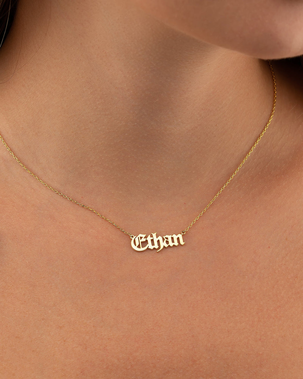 Personalized Name Necklace, Gothic Gold Name Necklace - 925k Sterling Silver