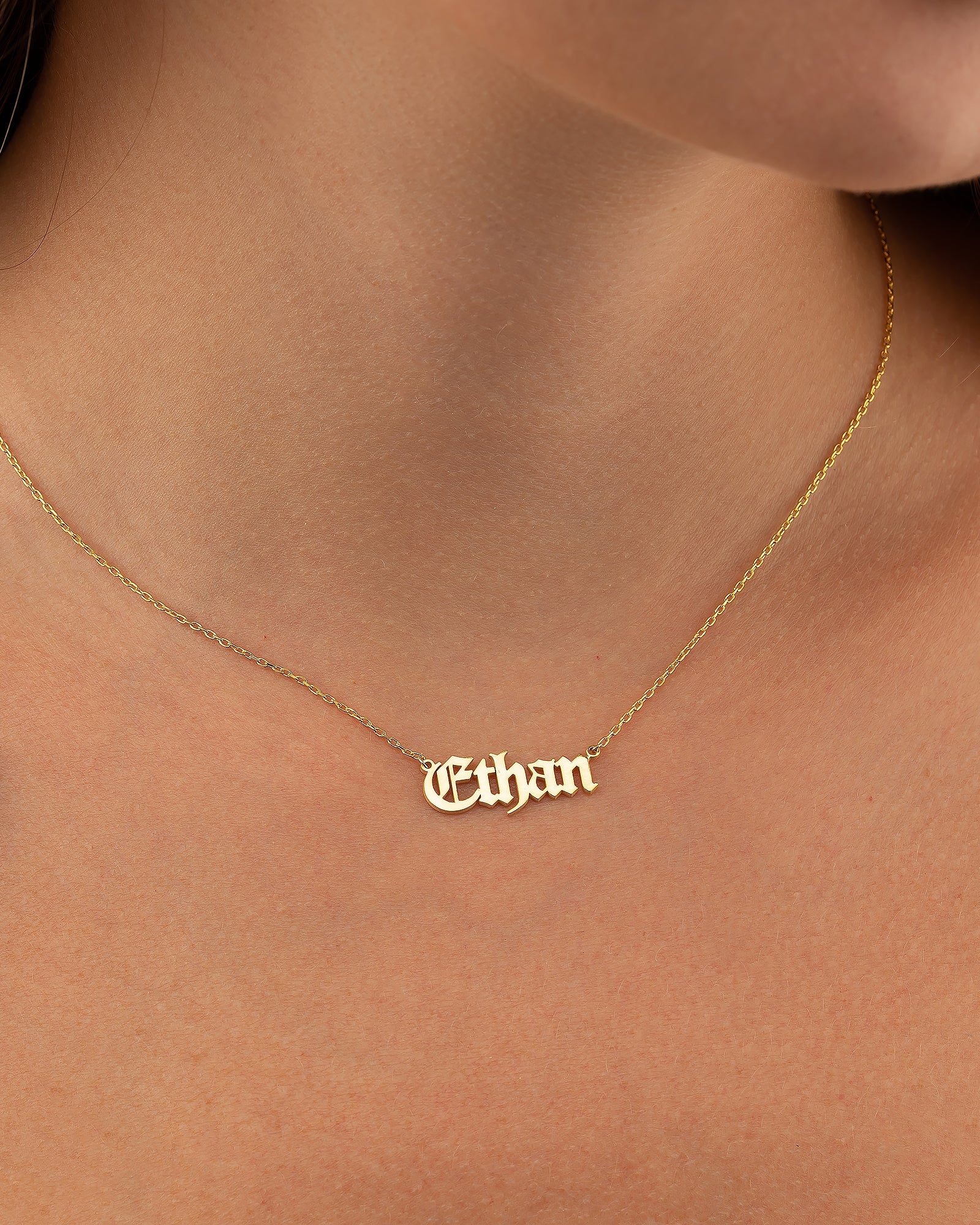 Personalized Name Necklace, Gothic Gold Name Necklace - 925k Sterling Silver
