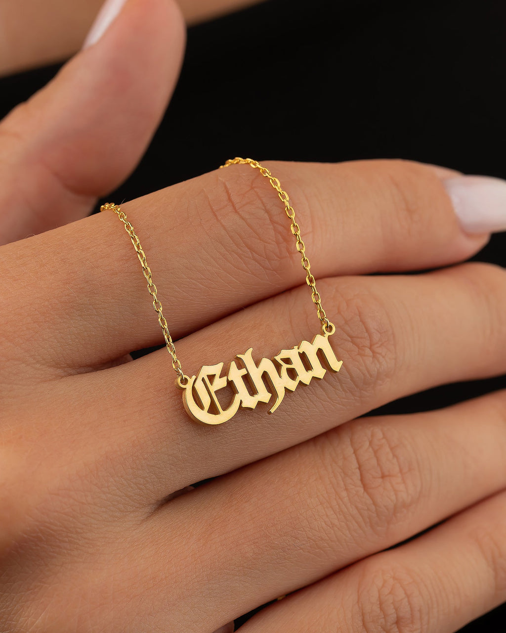 Personalized Name Necklace, Gothic Gold Name Necklace - 925k Sterling Silver