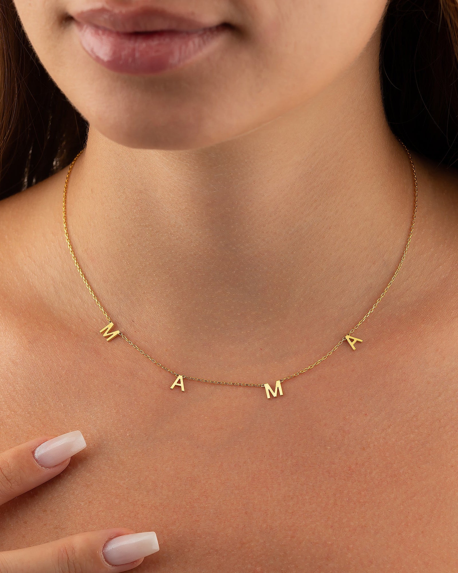 MAMA Necklace, Gold Letter Necklace - 925k Sterling Silver