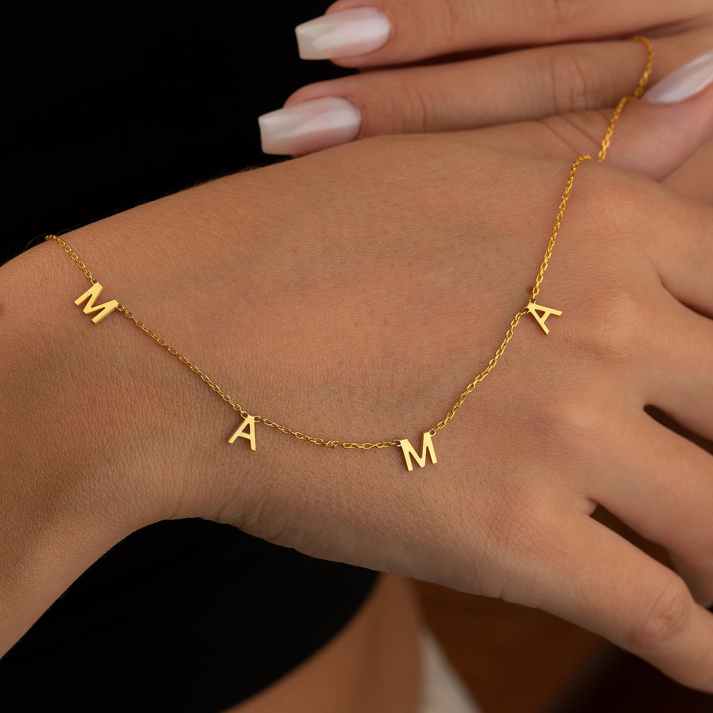 MAMA Necklace, Gold Letter Necklace - 925k Sterling Silver