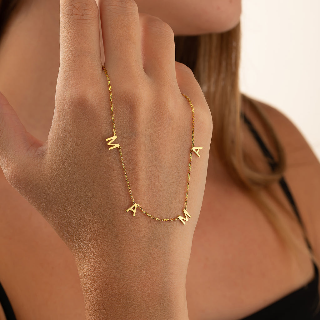 MAMA Necklace, Gold Letter Necklace - 925k Sterling Silver