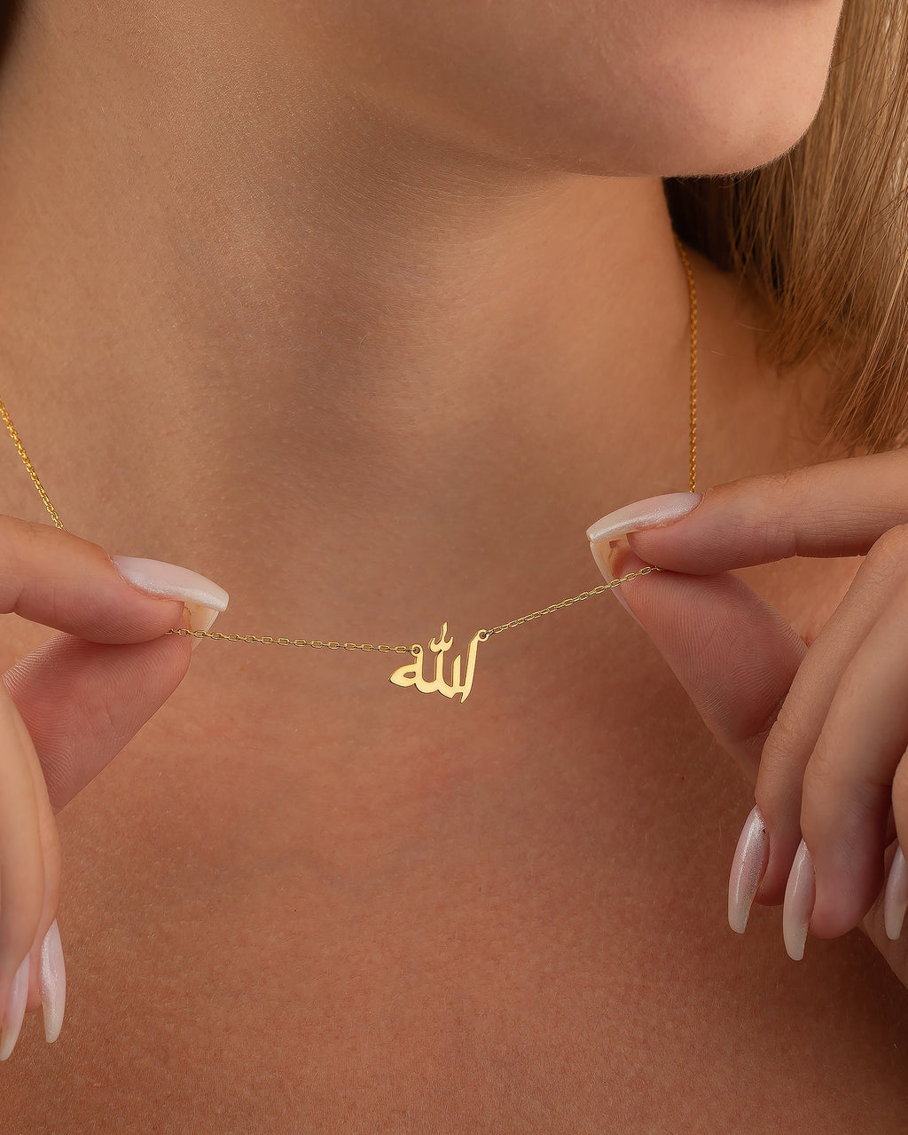Allah Necklace - Arabic Calligraphy Pendant - Islamic Jewelry Gift for Her - 925k Sterling Silver