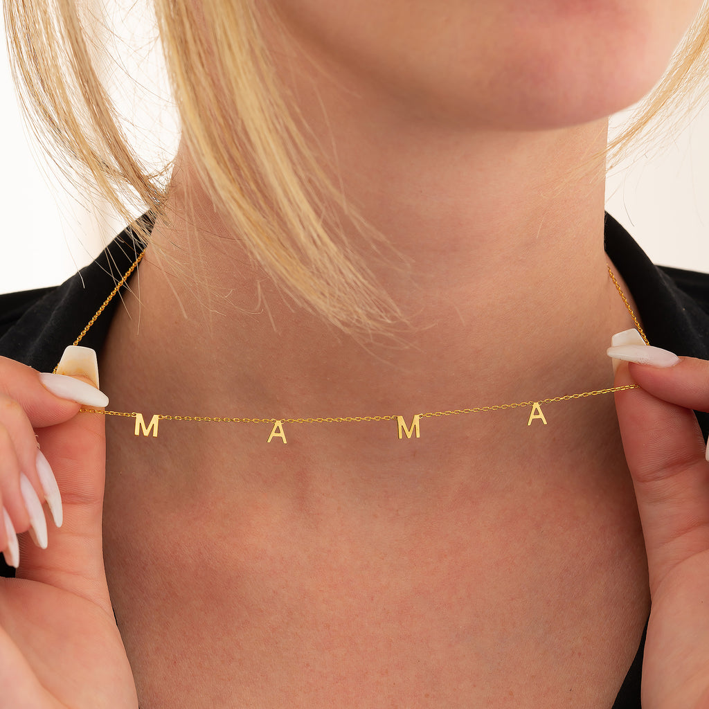 MAMA Necklace, Gold Letter Necklace - 925k Sterling Silver