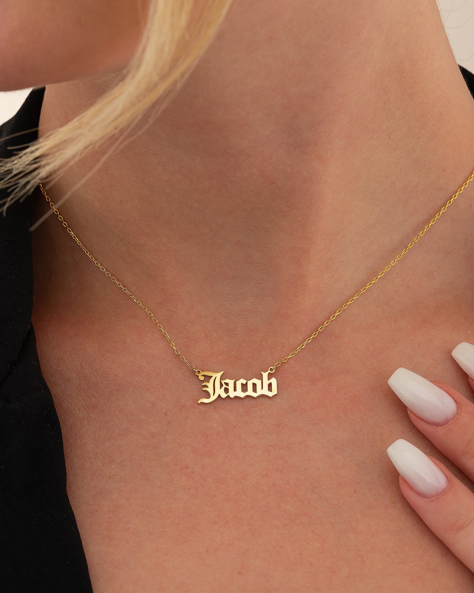 Personalized Name Necklace, Gothic Gold Name Necklace - 925k Sterling Silver