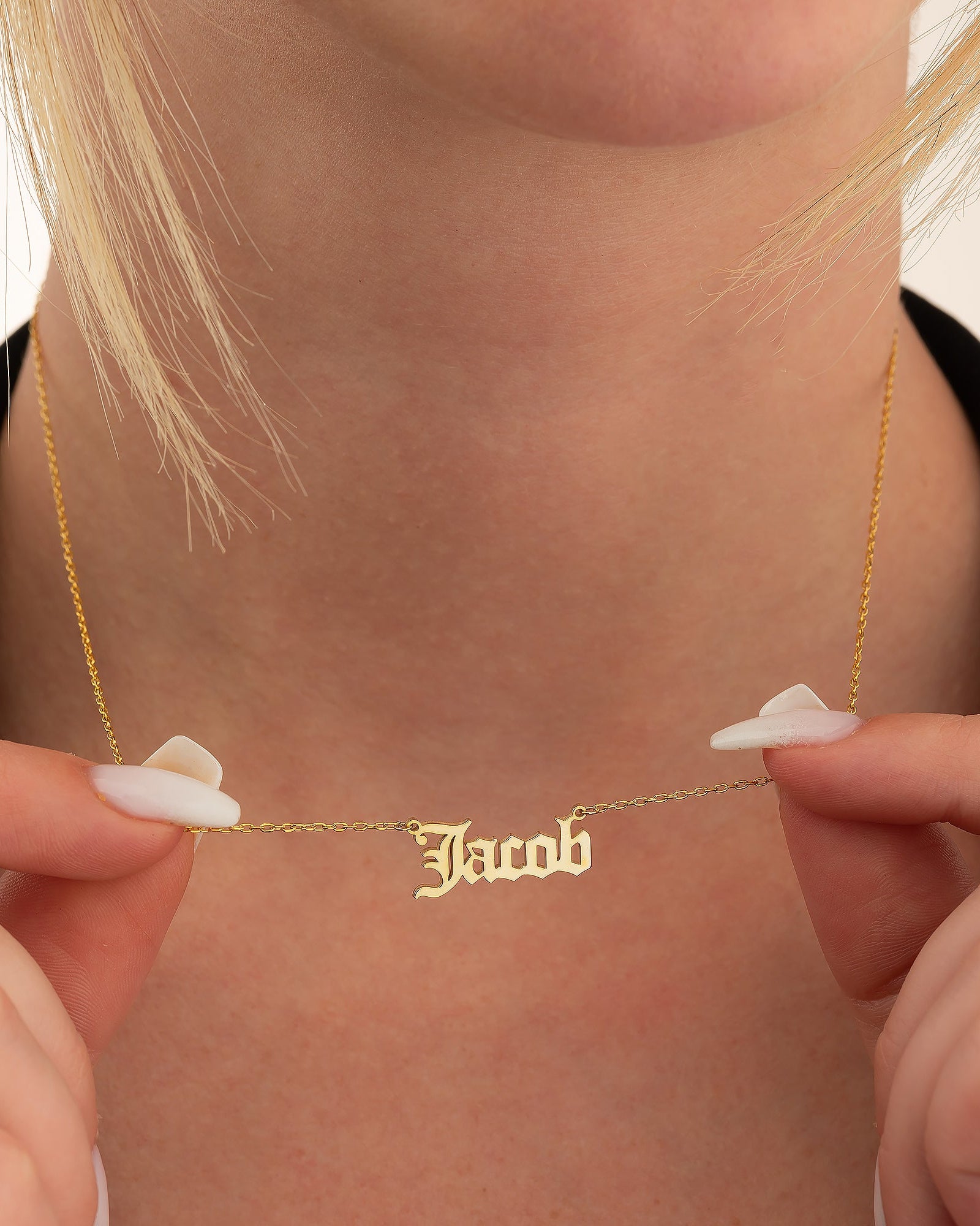 Personalized Name Necklace, Gothic Gold Name Necklace - 925k Sterling Silver
