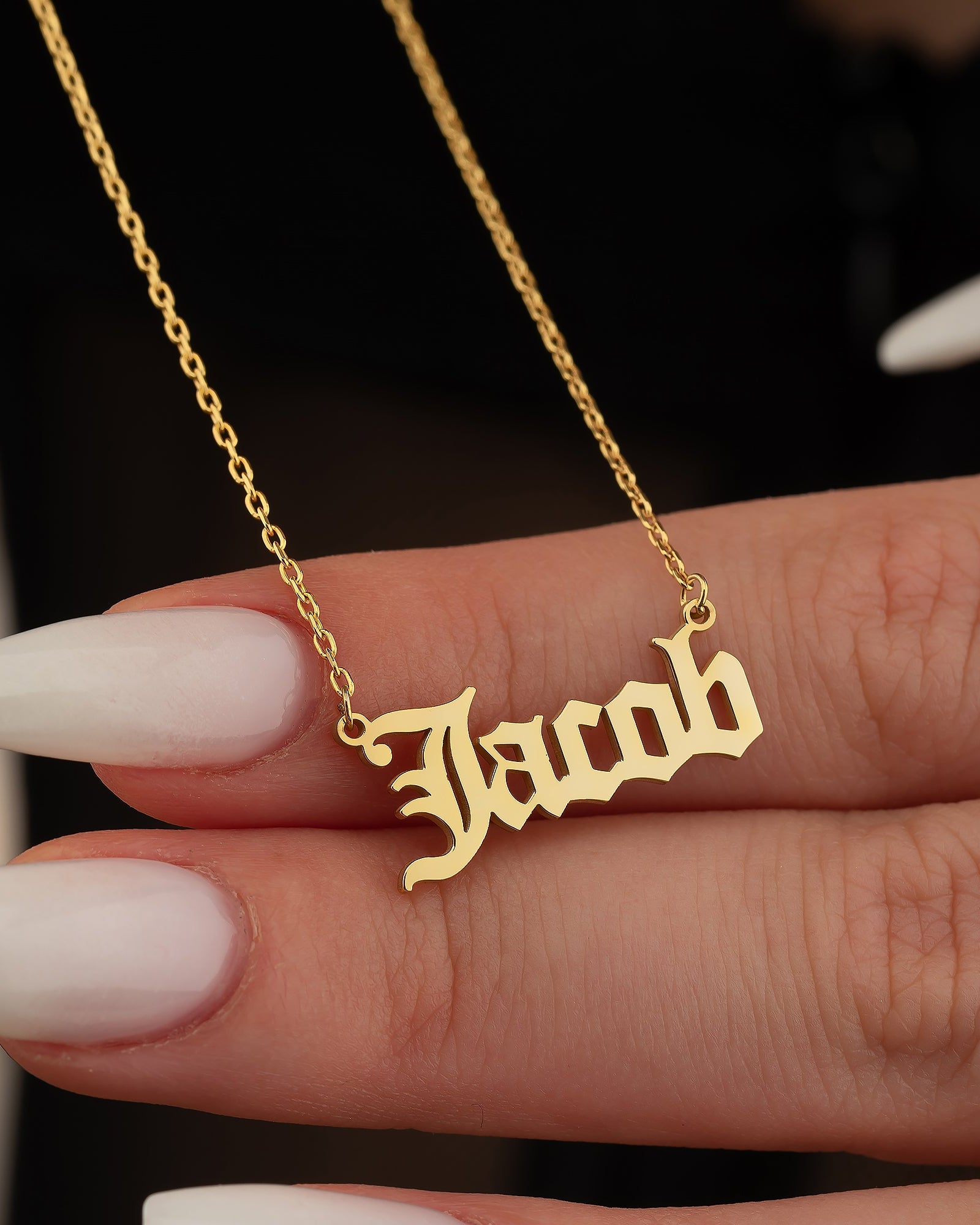 Personalized Name Necklace, Gothic Gold Name Necklace - 925k Sterling Silver