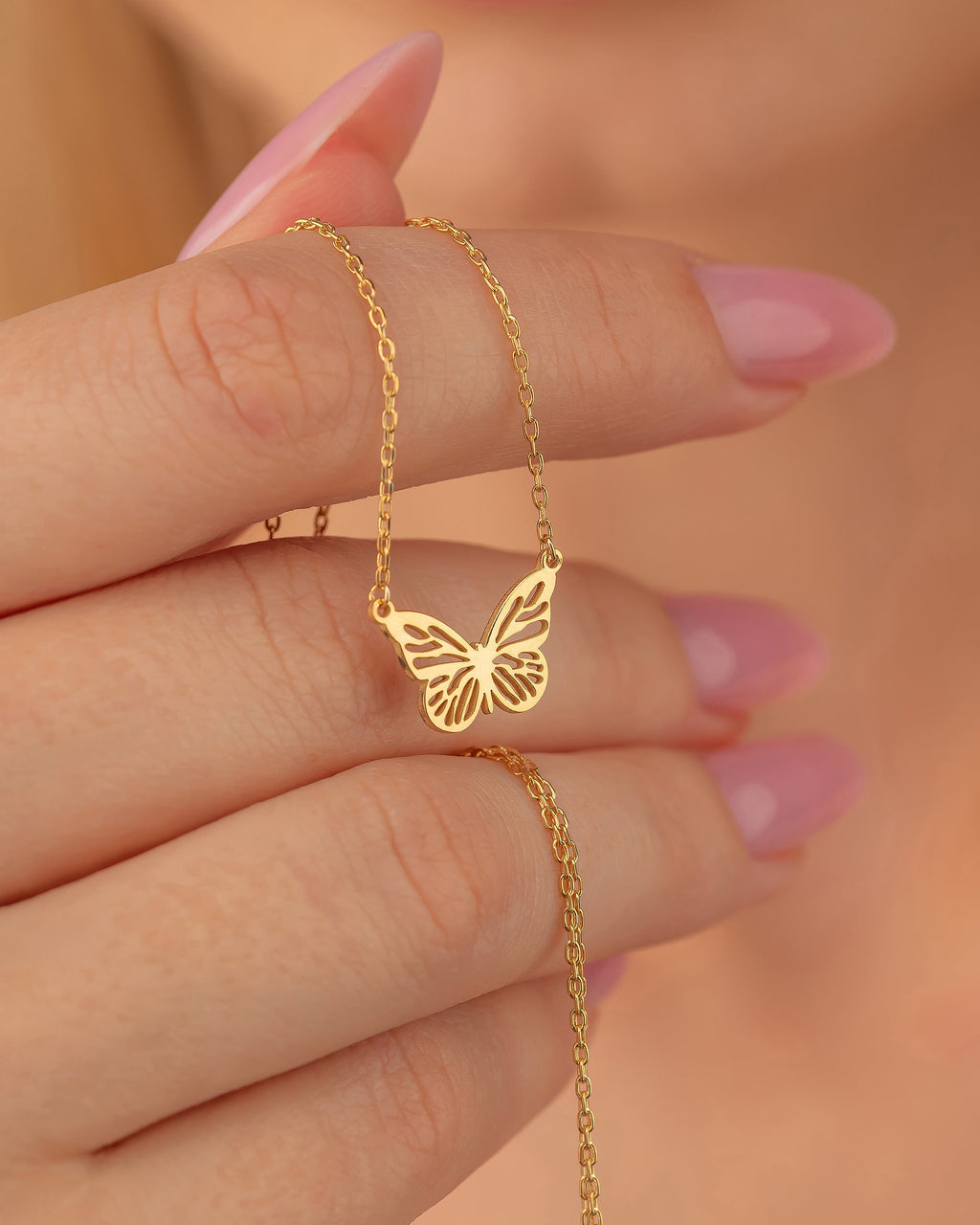 Butterfly Necklace - Dainty Gold Chain Pendant - Gift for Her - 925k Sterling Silver