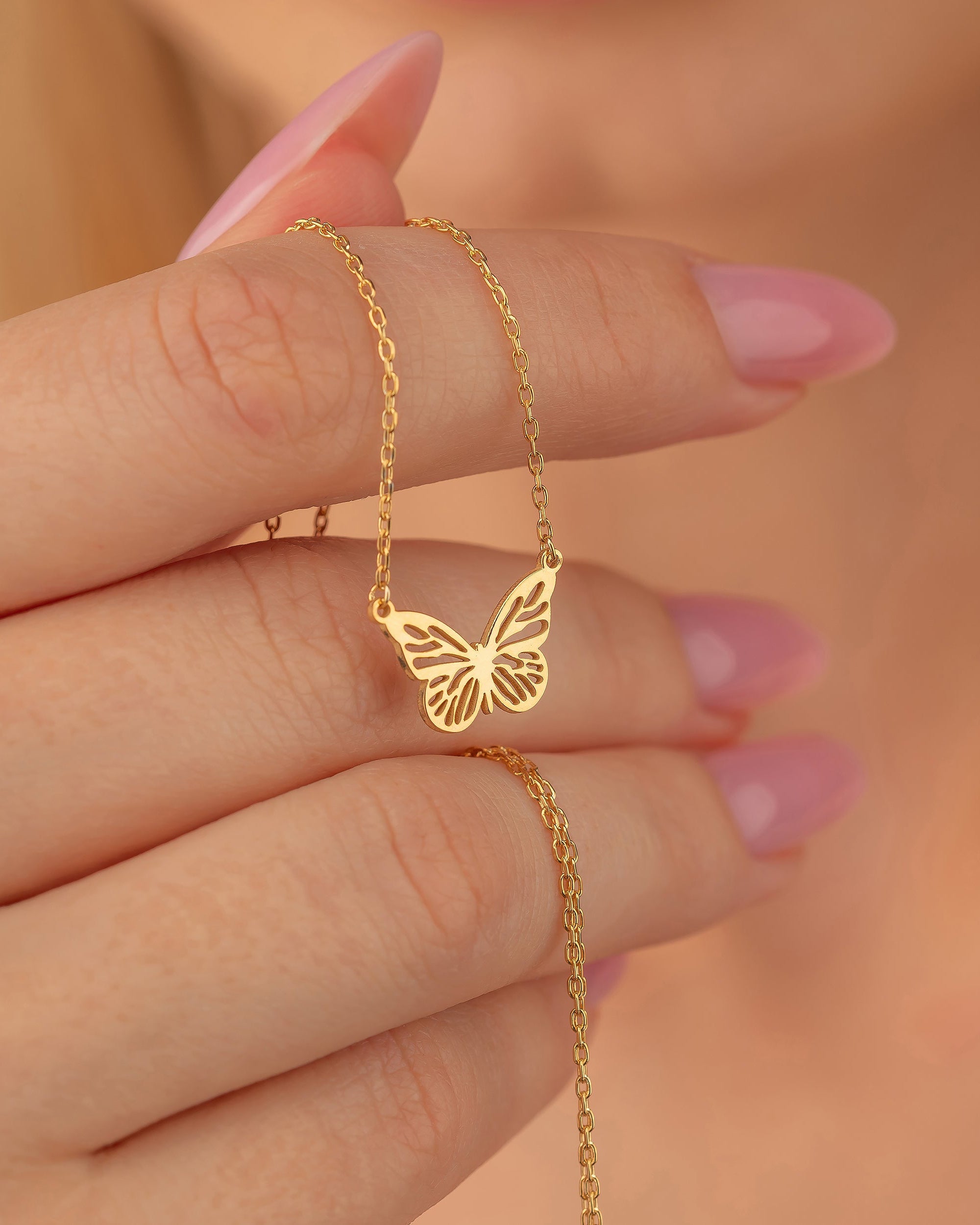 Butterfly Necklace - Dainty Gold Chain Pendant - Gift for Her - 925k Sterling Silver