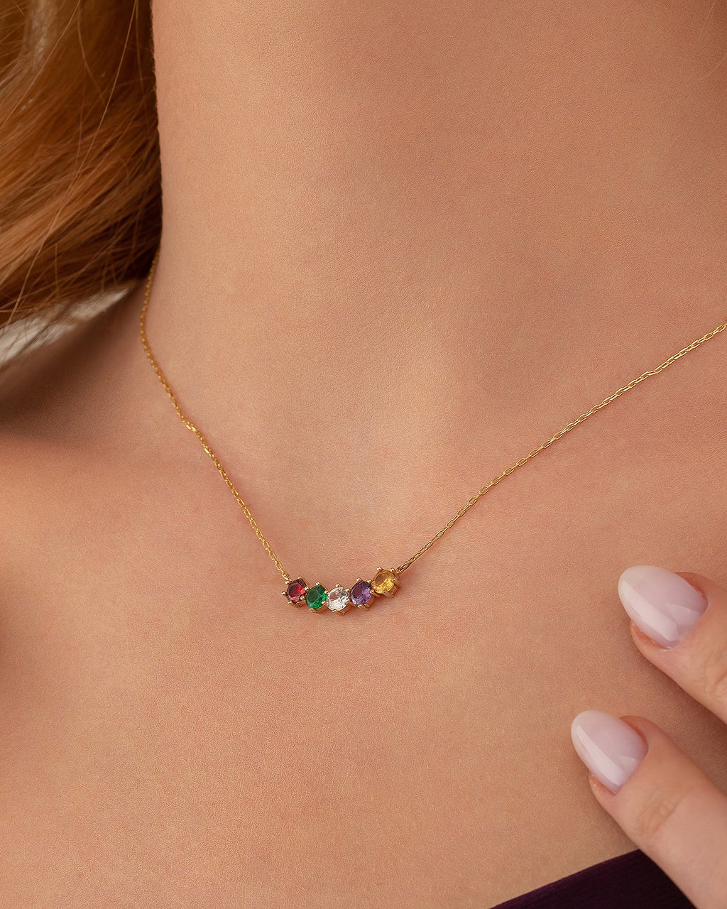 Minimalist Birthstone Necklace - Dainty Gold Chain with Colorful Gems - 925k Sterling Silver