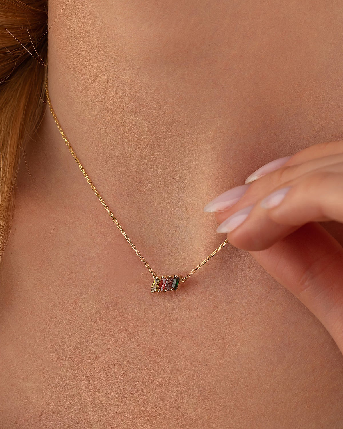 Family Birthstone Necklace, Multi Stone Bar Necklace - 925k Sterling Silver