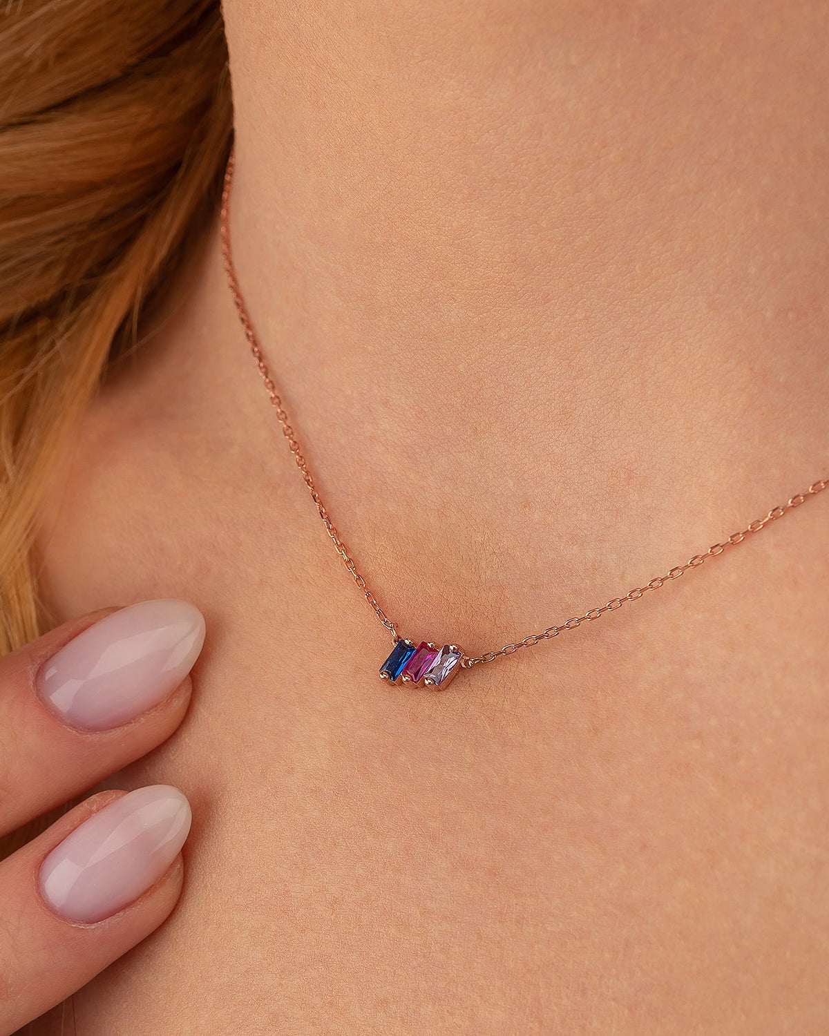 Family Birthstone Necklace, Multi Stone Bar Necklace - 925k Sterling Silver