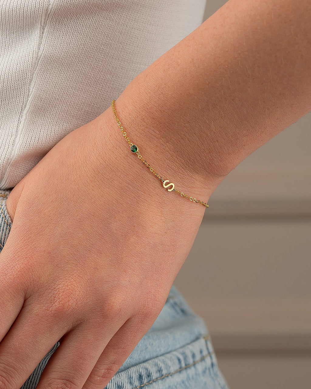 Initial Birthstone Bracelet - Personalized Letter Jewelry - Custom Gift for Her