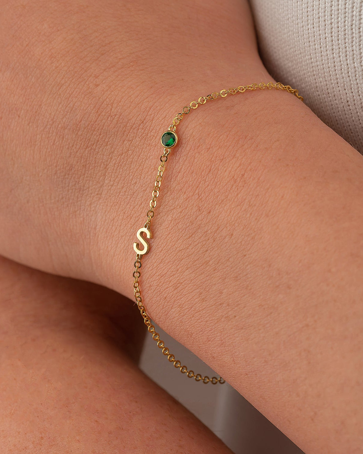 Initial Birthstone Bracelet - Personalized Letter Jewelry - Custom Gift for Her
