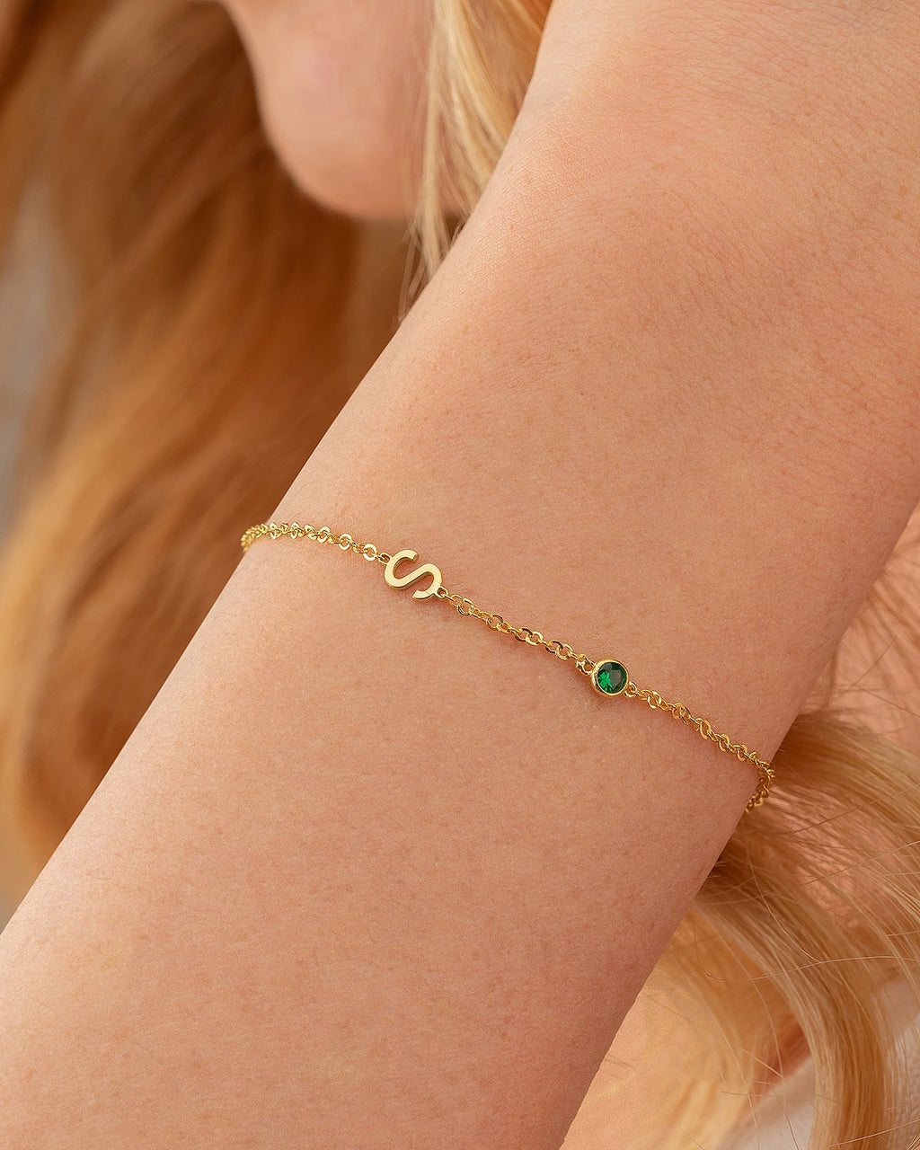 Initial Birthstone Bracelet - Personalized Letter Jewelry - Custom Gift for Her
