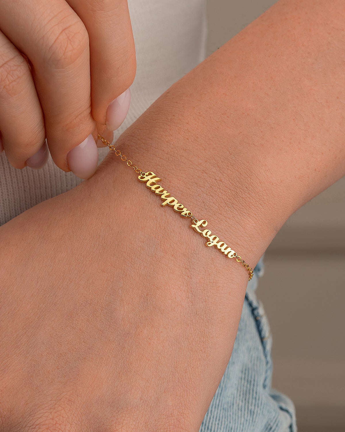 Two Name Bracelet - Personalized Double Name Jewelry - Custom Gift for Her