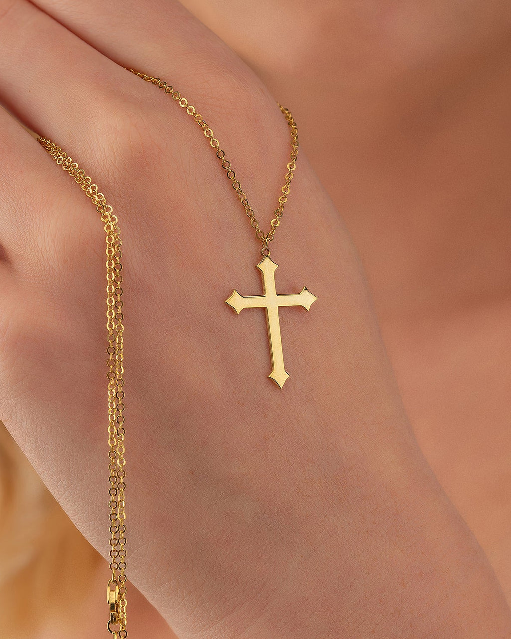 Gold Cross Necklace, Dainty Religious Jewelry - 925k Sterling Silver