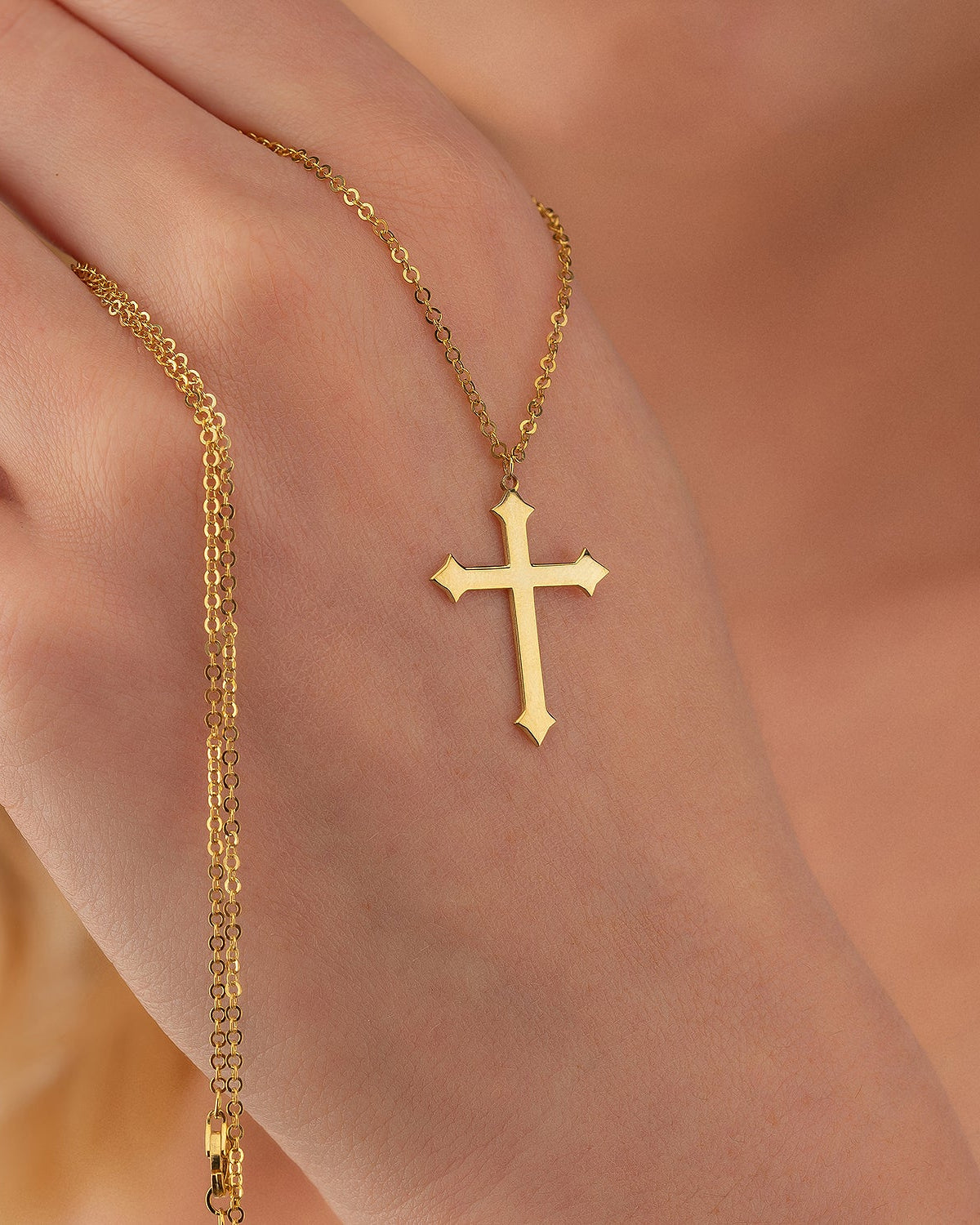 Gold Cross Necklace, Dainty Religious Jewelry - 925k Sterling Silver