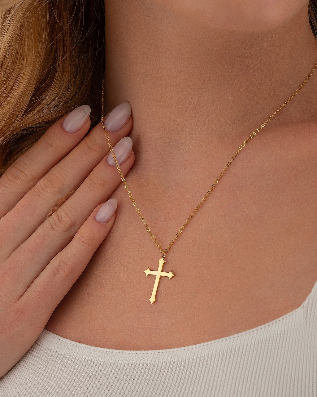 Gold Cross Necklace, Dainty Religious Jewelry - 925k Sterling Silver