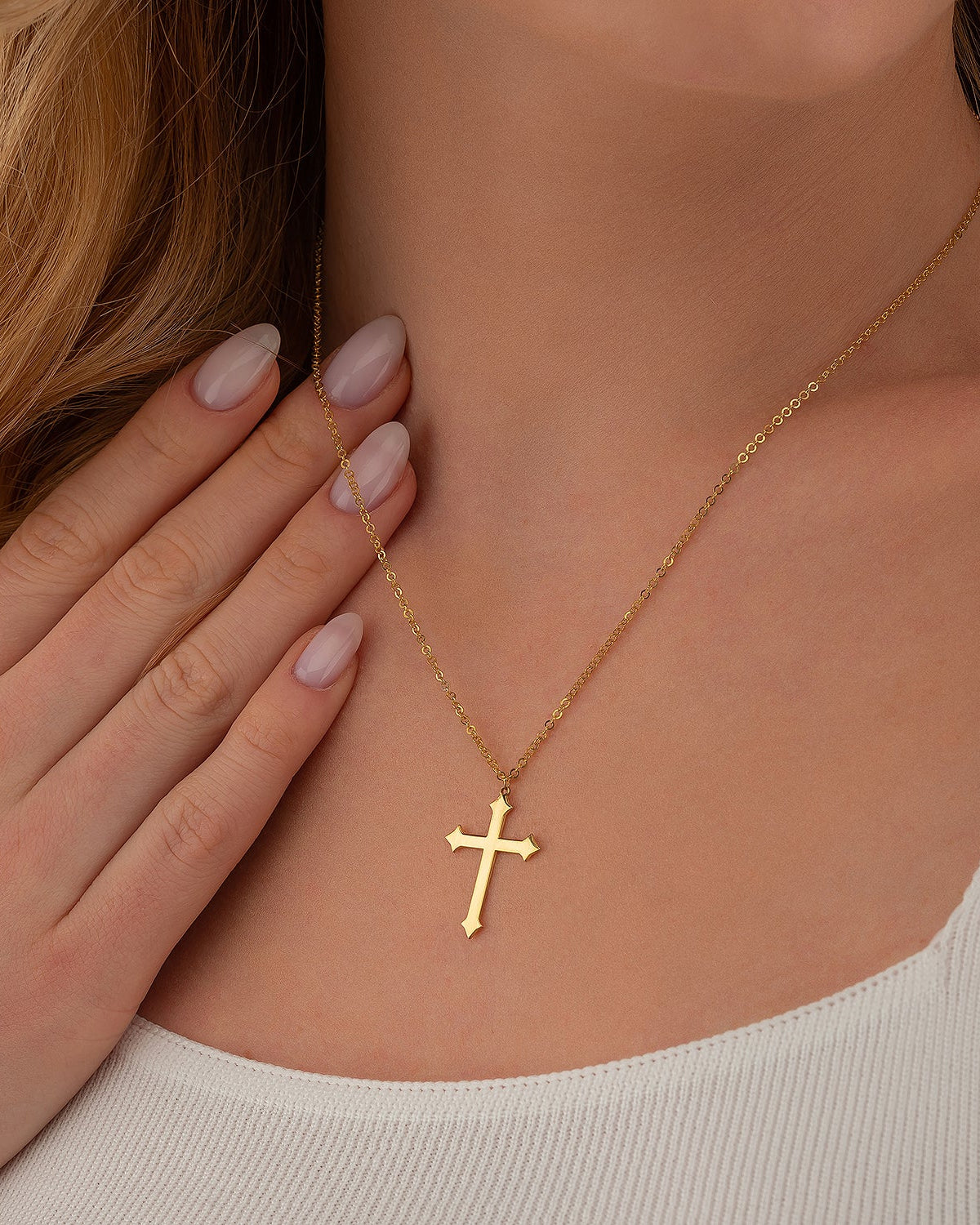 Gold Cross Necklace, Dainty Religious Jewelry - 925k Sterling Silver