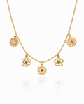 Dainty Gold Floral Charm Necklace with Gemstones