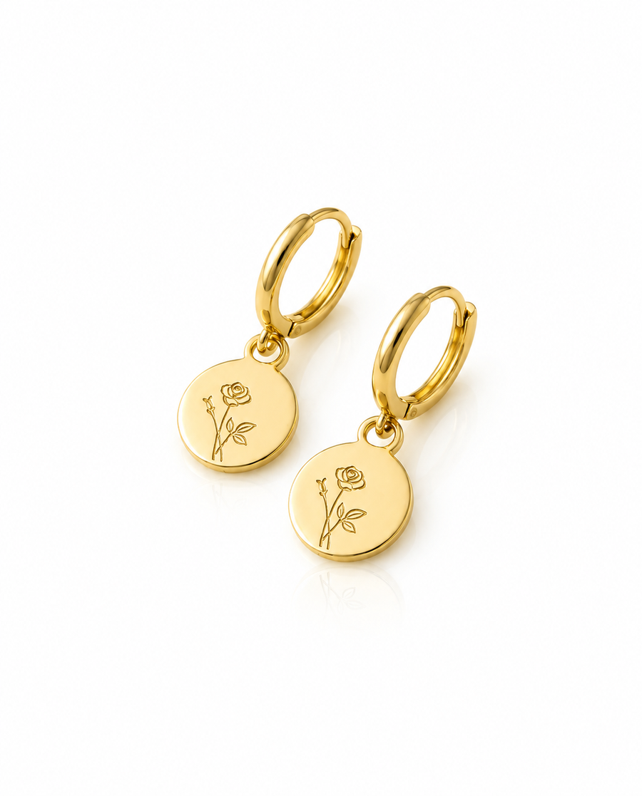 Gold Flower Charm Dangle Hoop Earrings | Minimalist Floral Jewelry