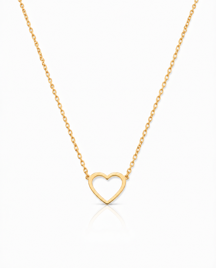 Gold Heart Necklace, Dainty Heart Pendant - 925k Sterling Silver