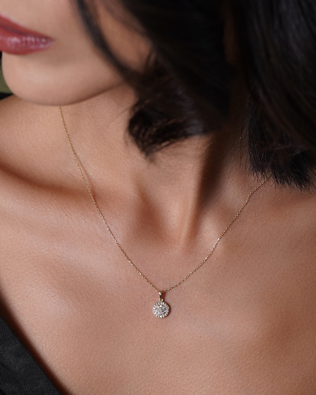 14k Gold Halo Necklace - 925k Sterling Silver