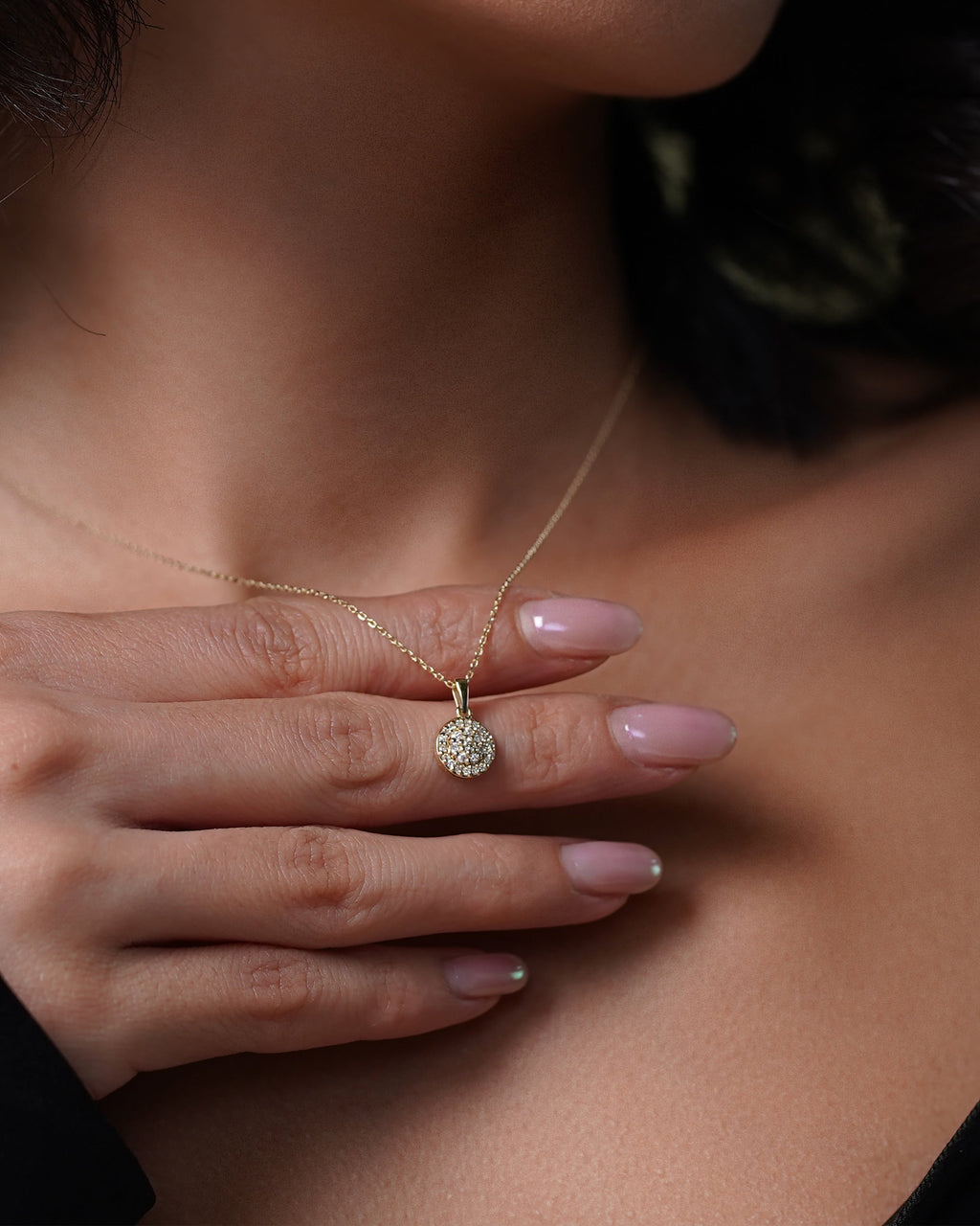 14k Gold Halo Necklace - 925k Sterling Silver