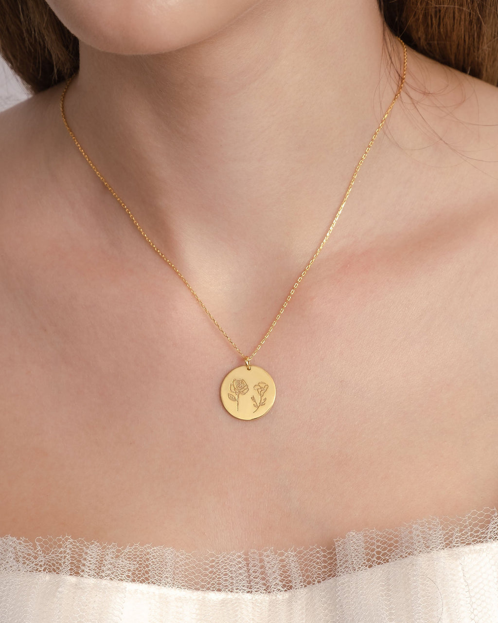 Birth Flower Necklace - Engraved Flower Pendant Jewelry - Meaningful Gift for Her - 925k Sterling Silver