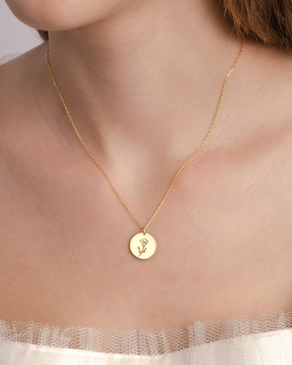 Birth Flower Necklace - Engraved Flower Pendant Jewelry - Meaningful Gift for Her - 925k Sterling Silver