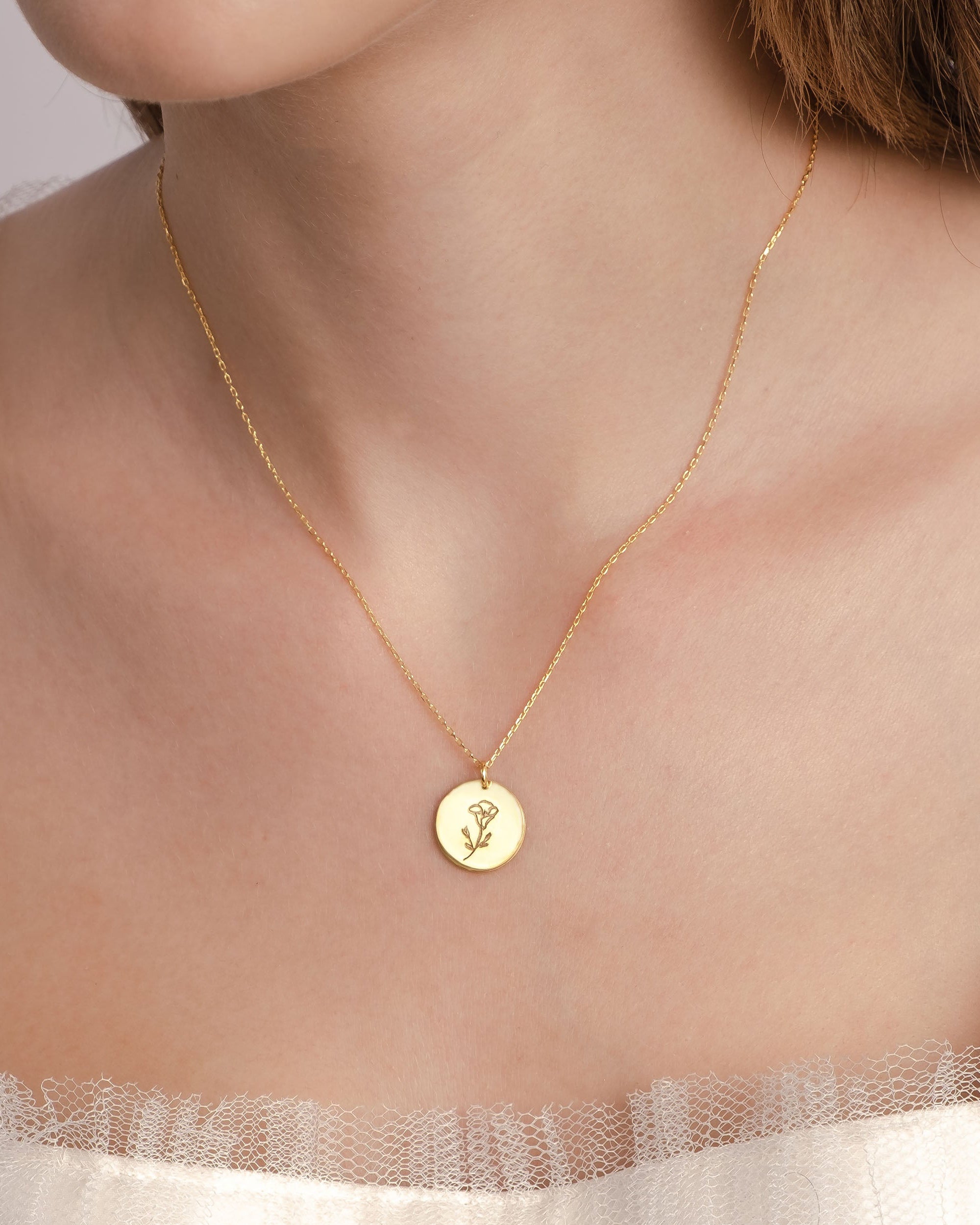 Birth Flower Necklace - Engraved Flower Pendant Jewelry - Meaningful Gift for Her - 925k Sterling Silver
