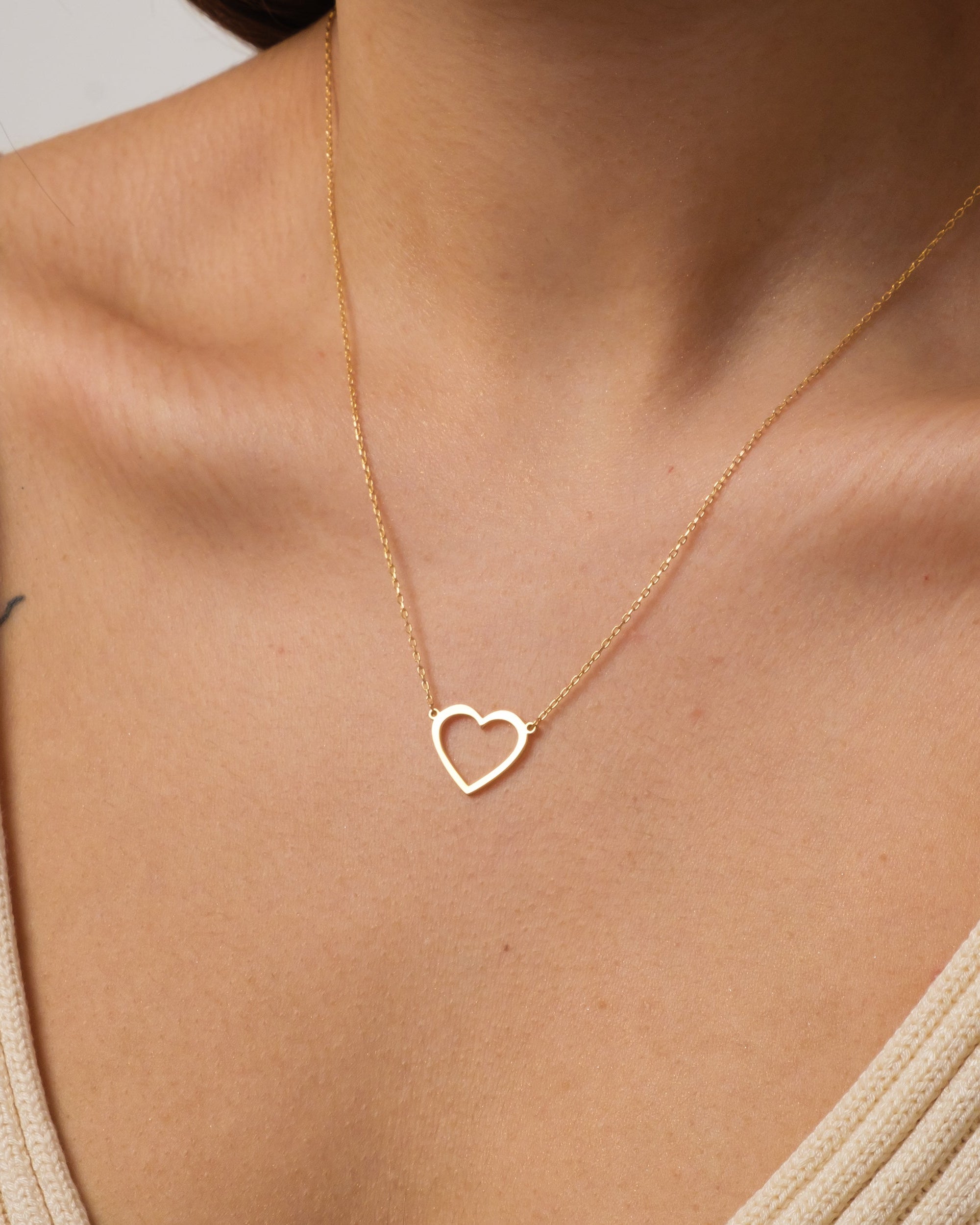 Gold Heart Necklace, Dainty Heart Pendant - 925k Sterling Silver