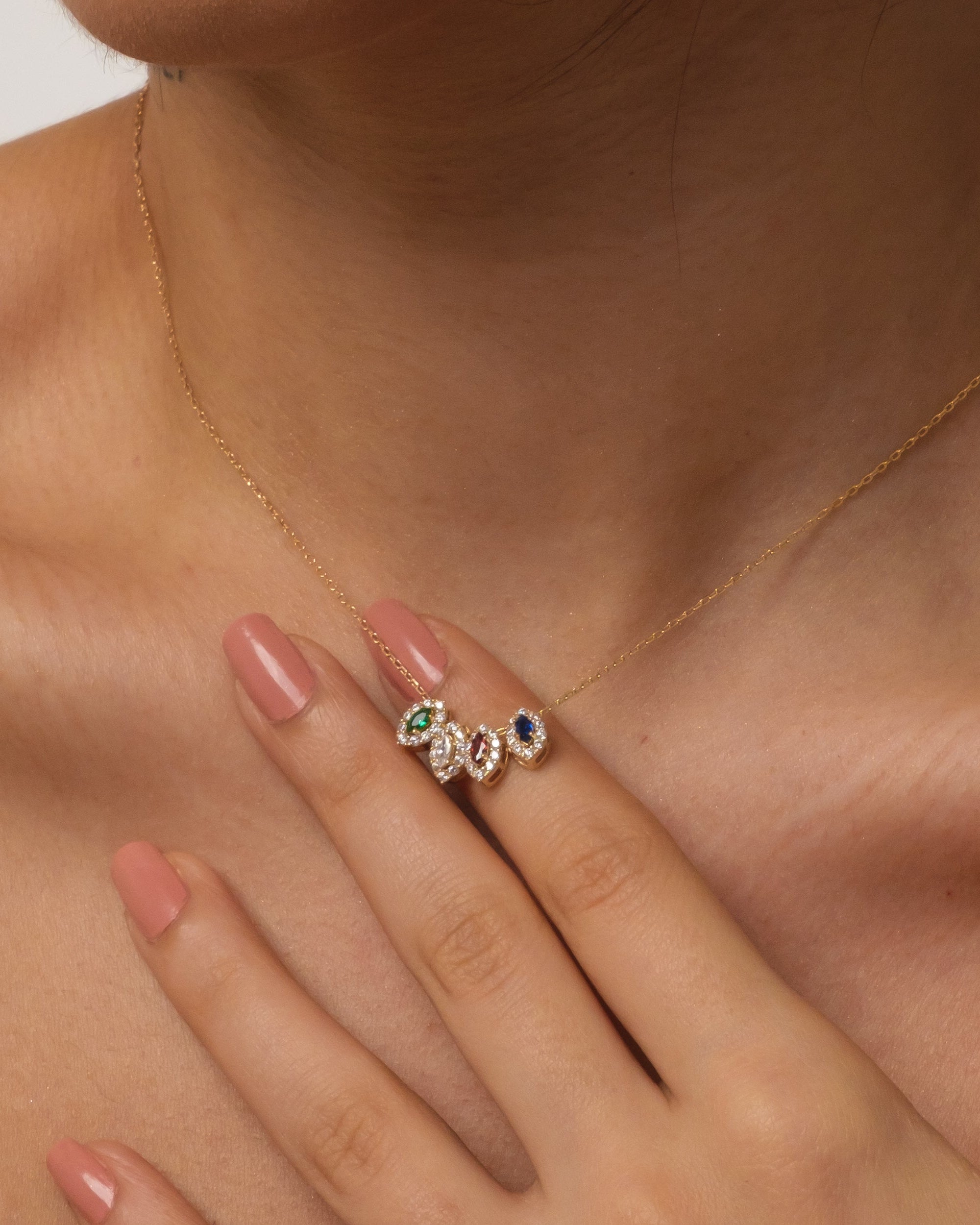 Birthstone Pendant Necklace - Multi Stone Jewelry - Meaningful Gift for Her - 925k Sterling Silver