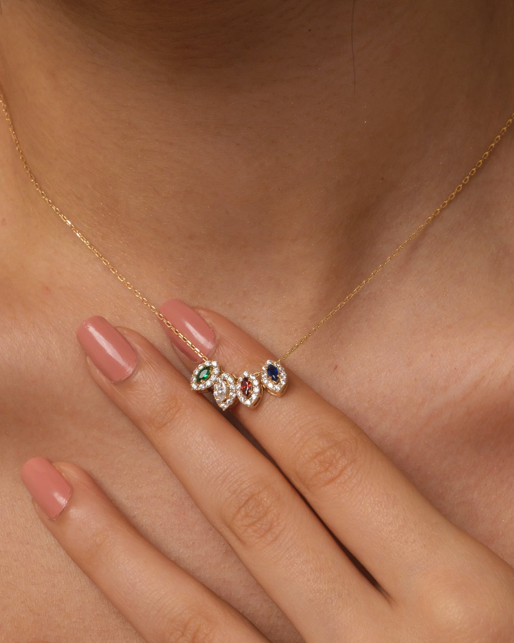 Birthstone Pendant Necklace - Multi Stone Jewelry - Meaningful Gift for Her - 925k Sterling Silver