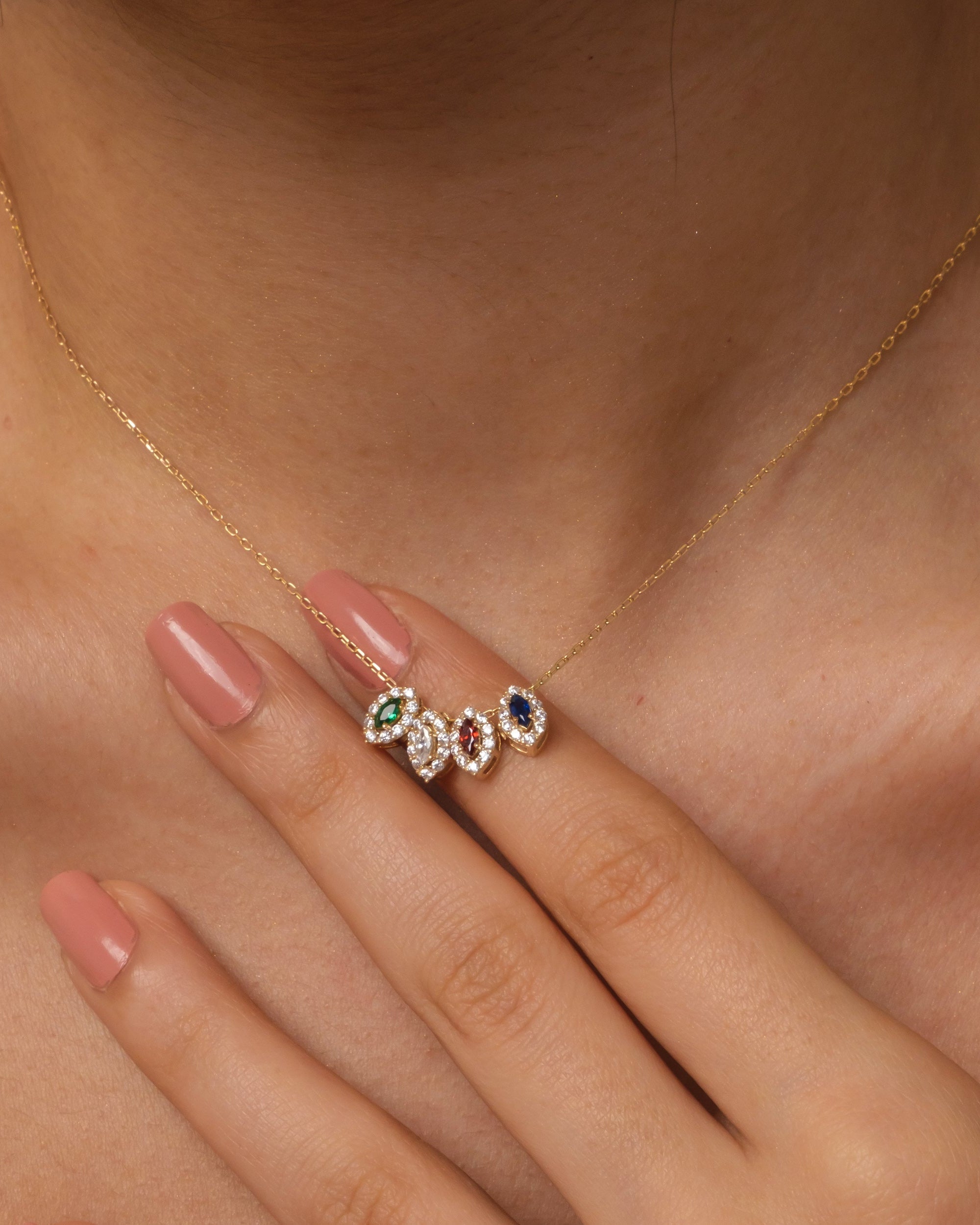 Birthstone Pendant Necklace - Multi Stone Jewelry - Meaningful Gift for Her - 925k Sterling Silver