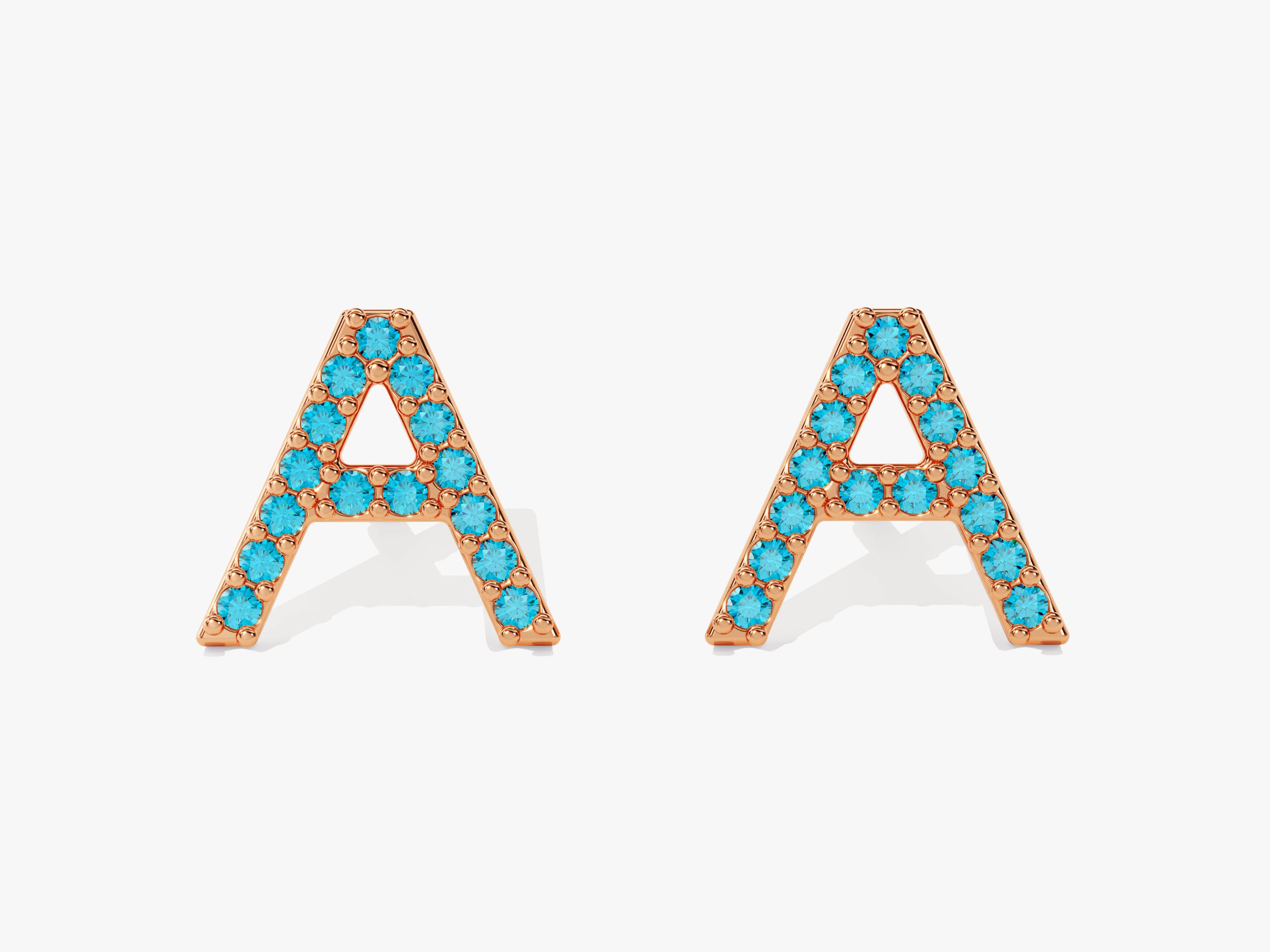 Birthstone Initial Letter Stud Earrings