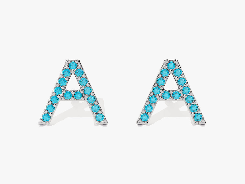Birthstone Initial Letter Stud Earrings