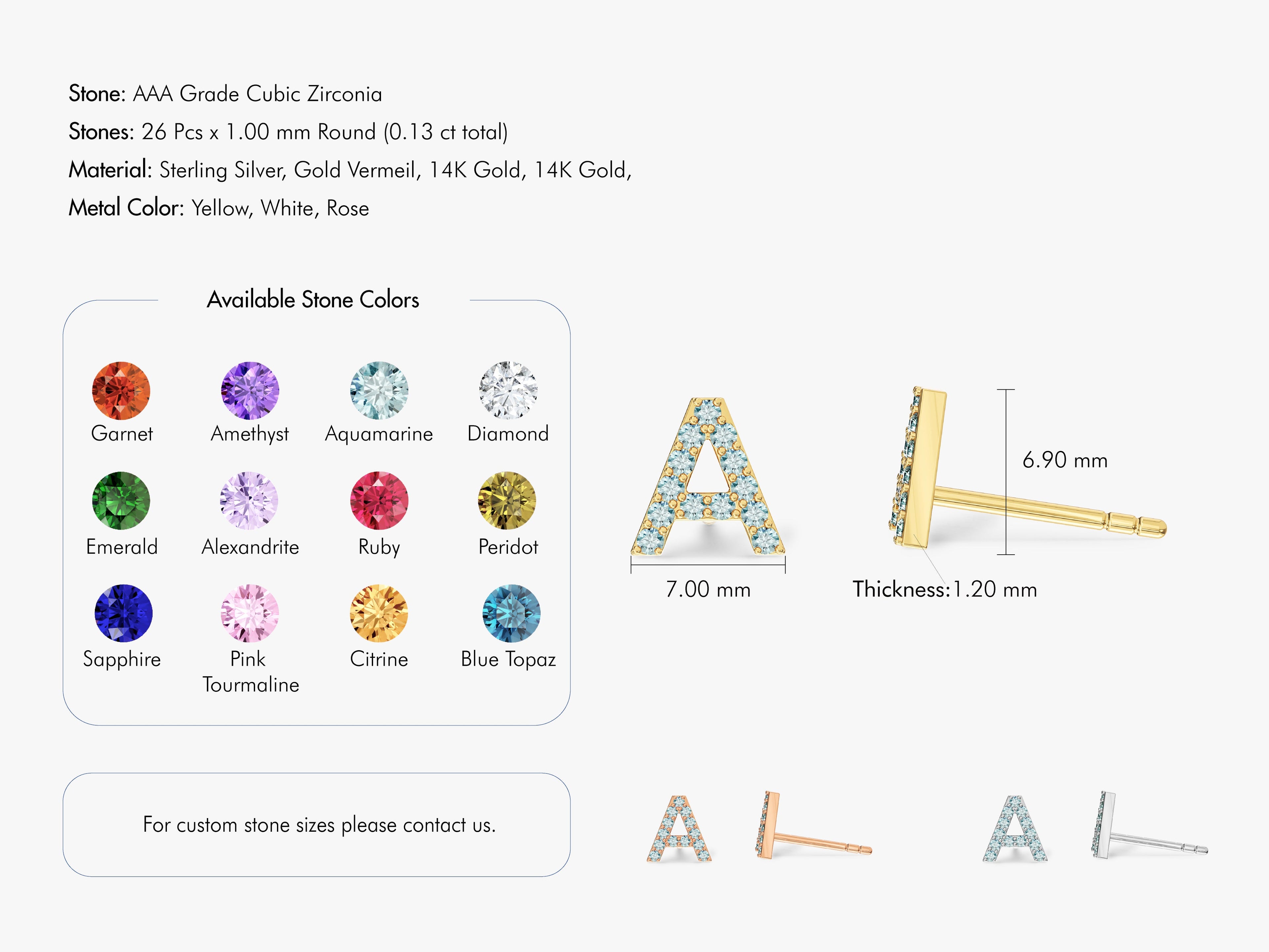 Birthstone Initial Stud Earrings