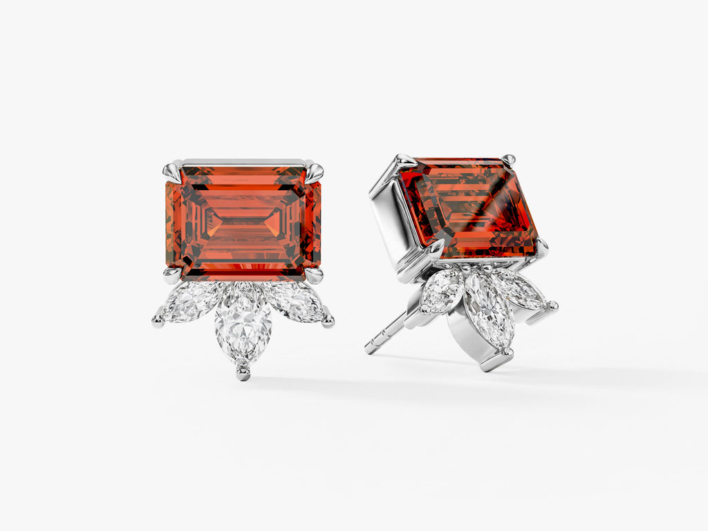 Emerald Cut Birthstone Crown Earrings