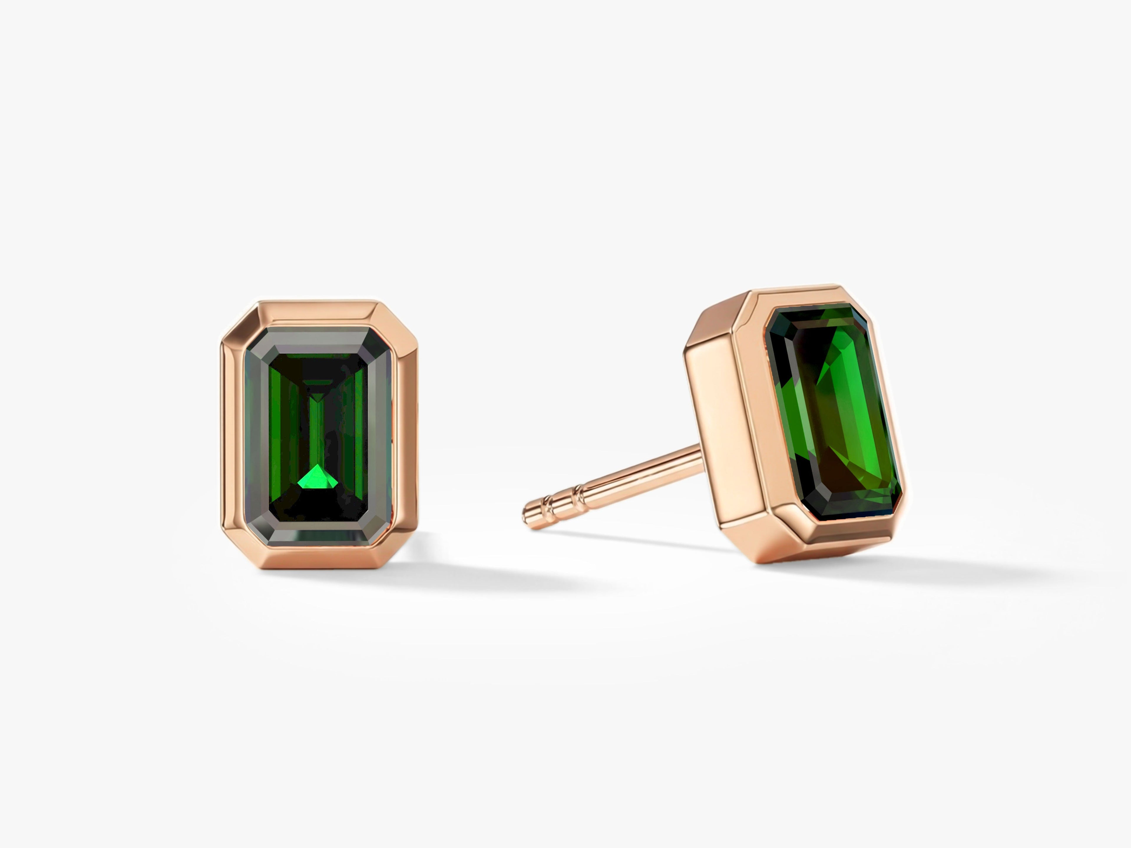Bezel Emerald Cut Birthstone Earrings