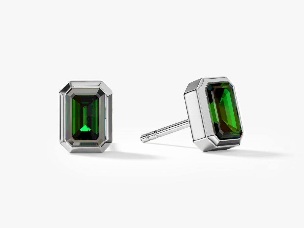 Bezel Emerald Cut Birthstone Earrings