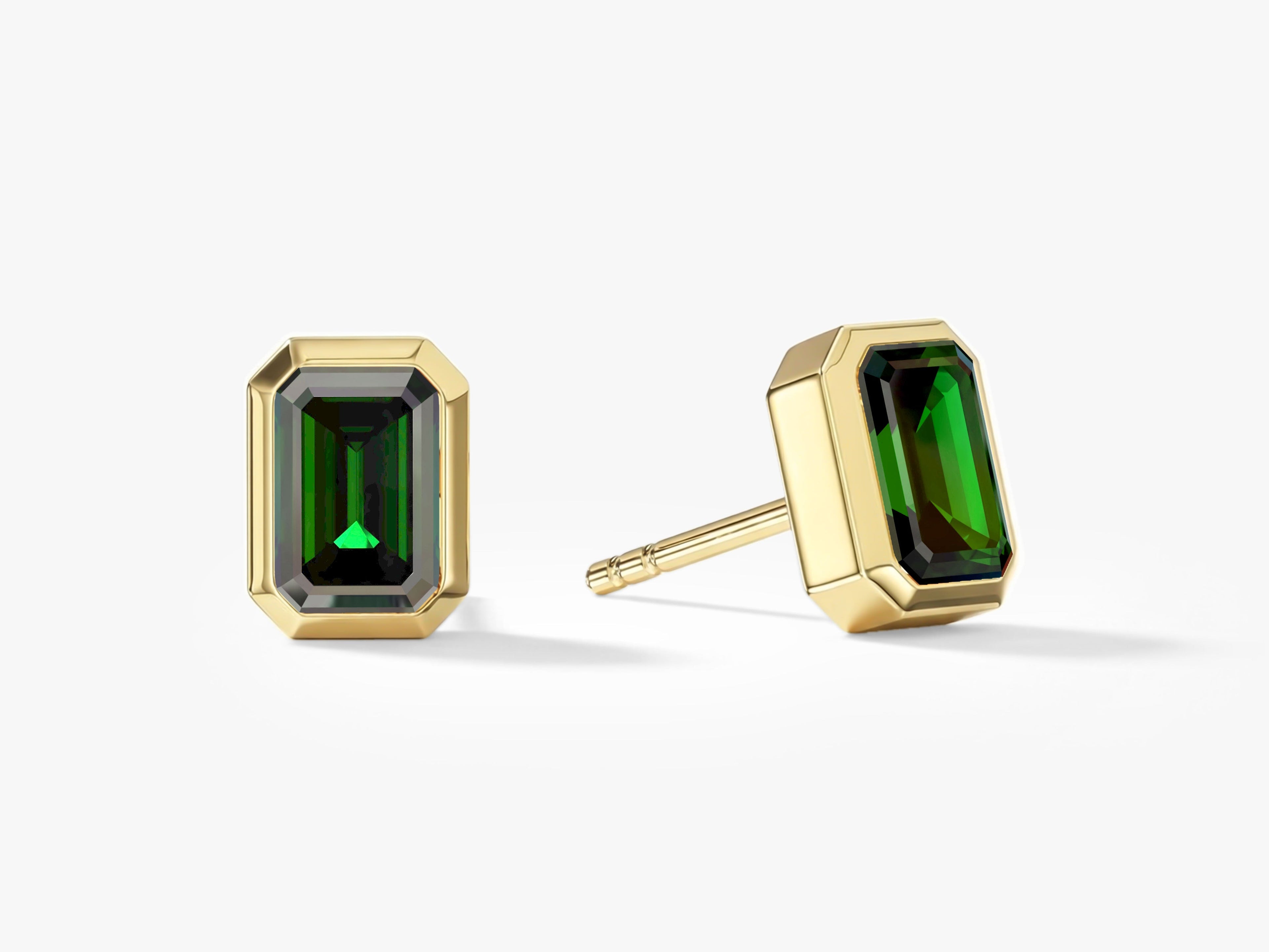 Bezel Emerald Cut Birthstone Earrings
