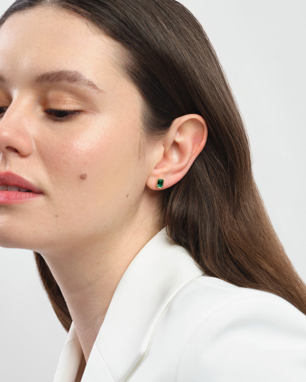 Bezel Emerald Cut Birthstone Earrings